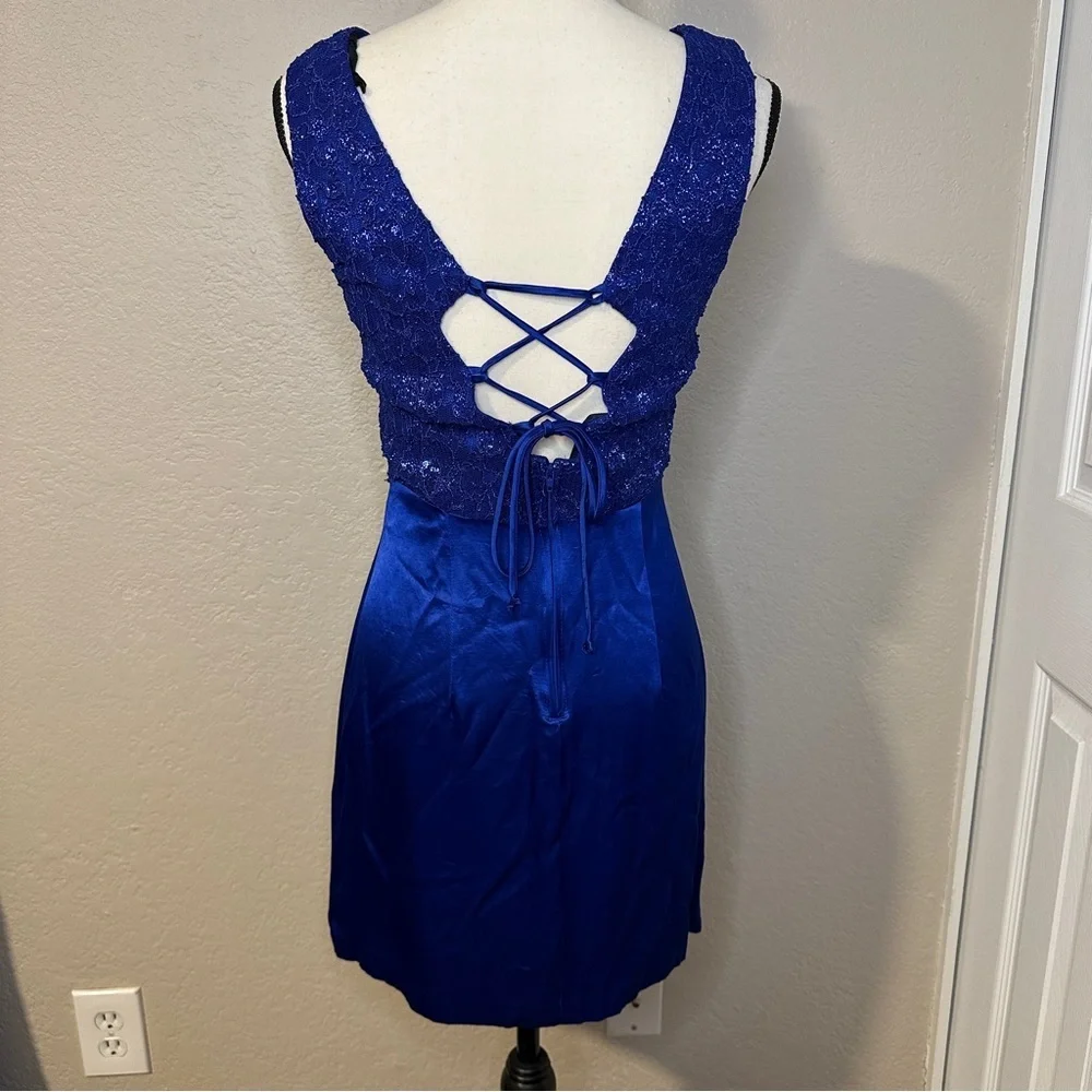 VTG Frederick’s of Hollywood Mini Satin Dress Short‎ n’ Sweet Sabrina Royal Blue
